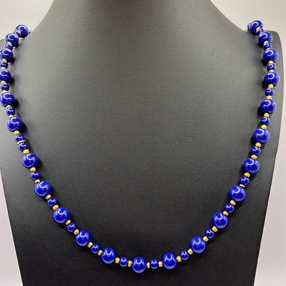Jewelry - Navy Blue  Bead Necklace with gold tone beads